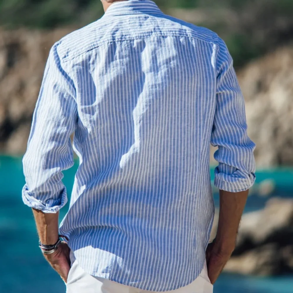 NWT 🇫🇷 Sky Blue Les Canebiers Men’s Linen Shirt (3XL) - Picture 2 of 4